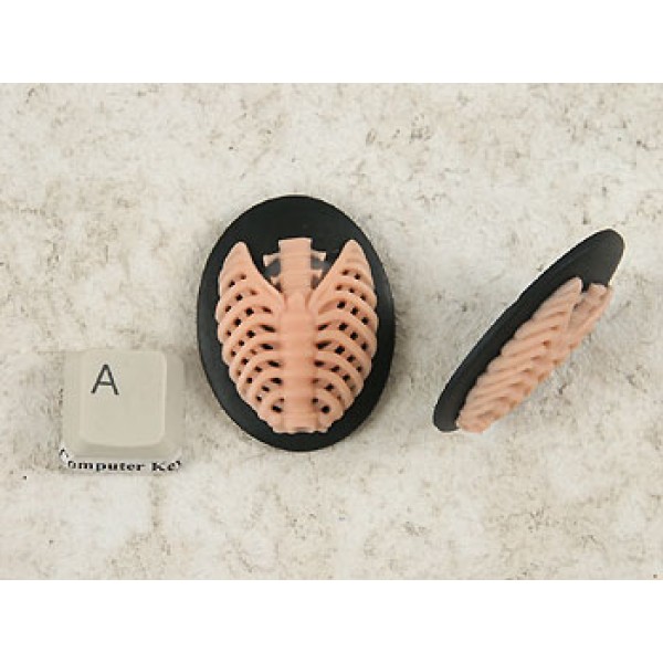40x30mm Black with Pink skeleton Rib-Cage cameo