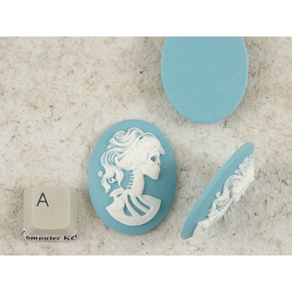 40x30mm Teal with White Lolita skeleton cameo