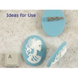 40x30mm Teal with White Lolita skeleton cameo