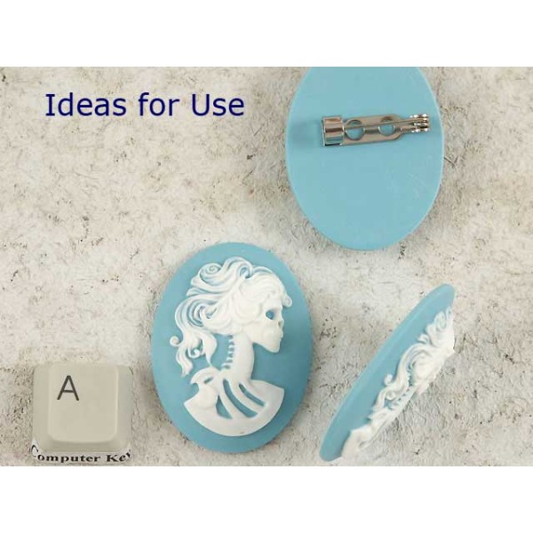 40x30mm Teal with White Lolita skeleton cameo