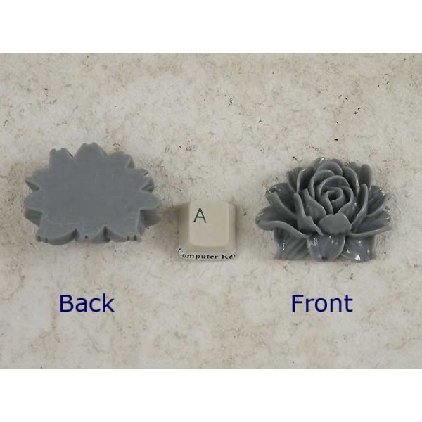 34x45mm Big frilly Flower, cabochon, grey