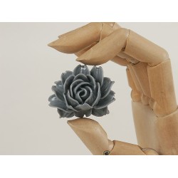 34x45mm Big frilly Flower, cabochon, grey