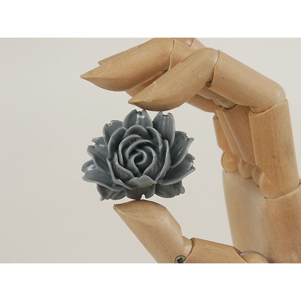 34x45mm Big frilly Flower, cabochon, grey