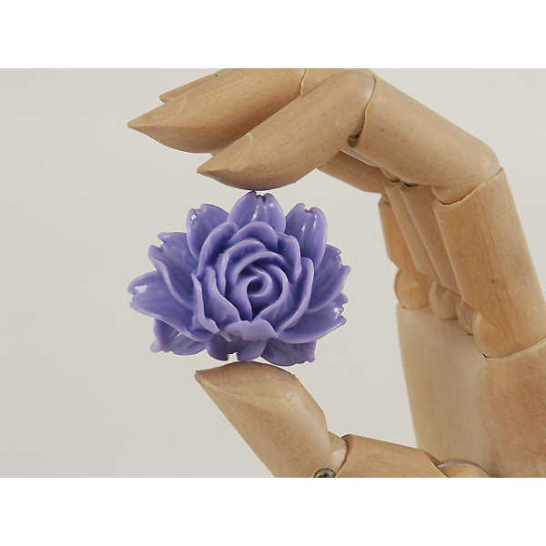 34x45mm Big frilly Flower, cabochon, purple