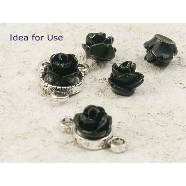 6mm Rose cabochon, Black, bag 10 grams
