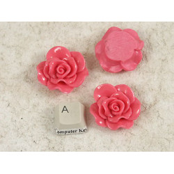 30mm Rose flower cabochon, Deep Pink, each