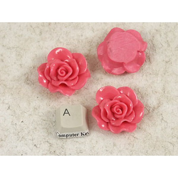30mm Rose flower cabochon, Deep Pink, each