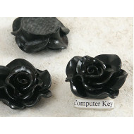 30mm Rose flower cabochon, Black, each