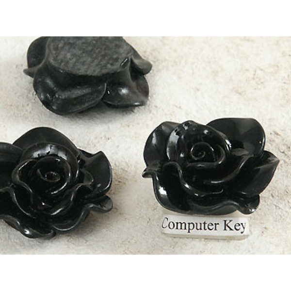 30mm Rose flower cabochon, Black, each