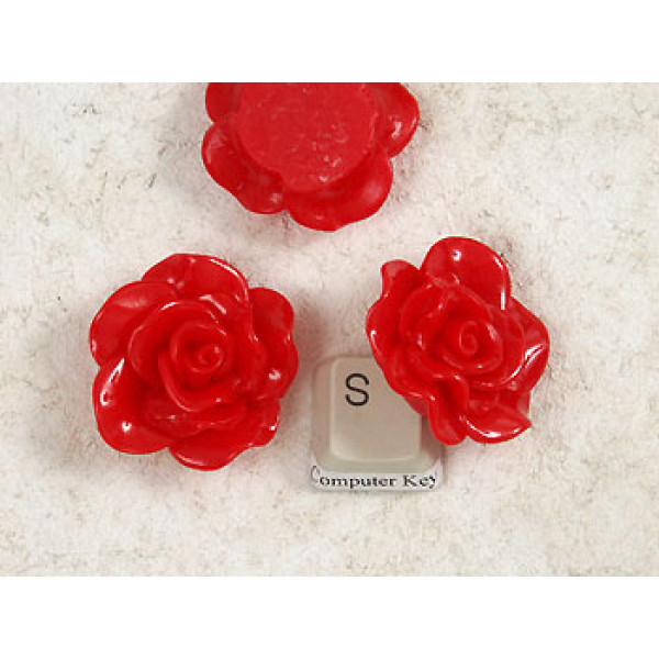 30mm Rose flower cabochon, Red, each
