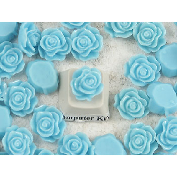 13mm Frilly Rose flower cabochon, blue, bag 20 grams