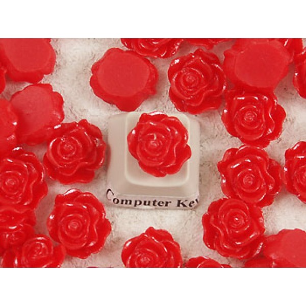 13mm Frilly Rose flower cabochon, red, bag 20 grams