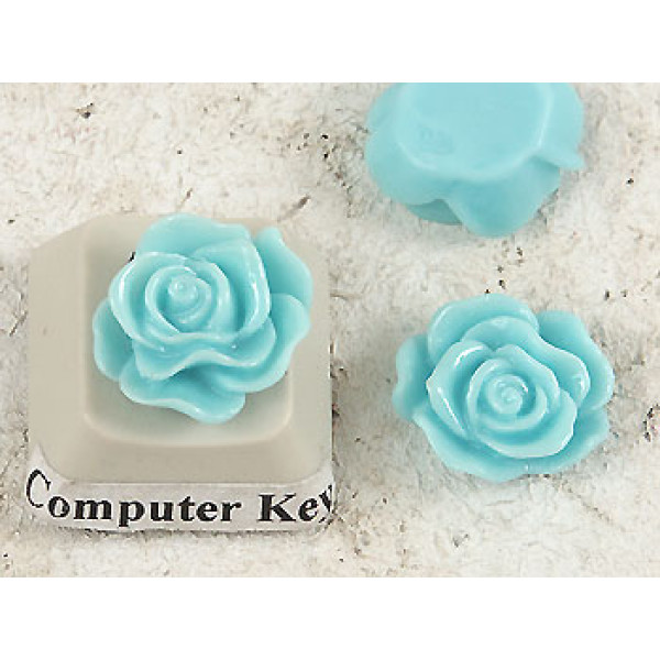 13mm Frilly Rose flower cabochon, turquoise, bag 20 grams