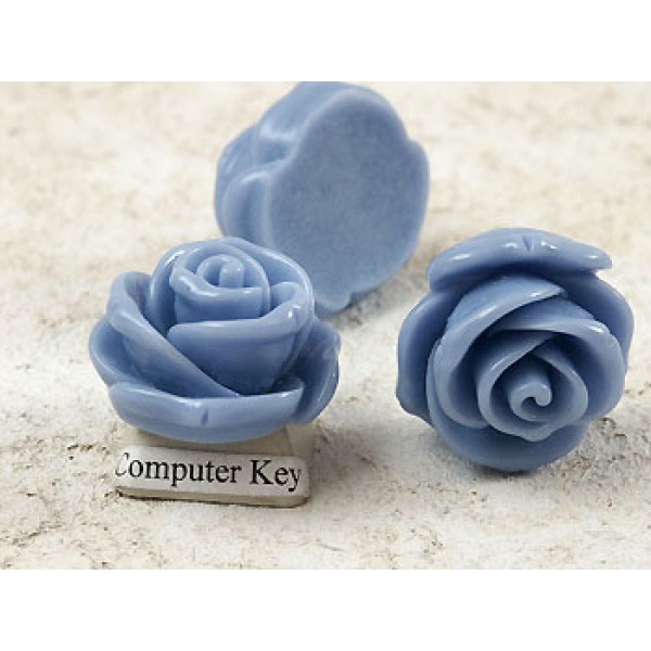 23mm Rose flower cabochon, Cornflower Blue