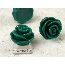 23mm Rose flower cabochon, Emerald Green