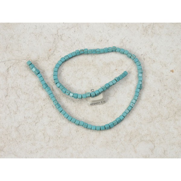 Synthetic Turquoise Beads, Dyed, Cube, 4mm, strand, 15"