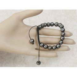 Hematite Bead Shamballa bracelet, 10mm beads with black cord