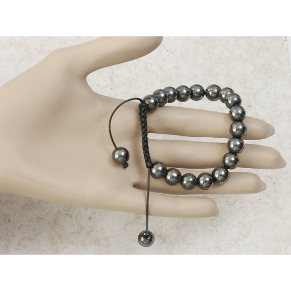 Hematite Bead Shamballa bracelet, 10mm beads with black cord