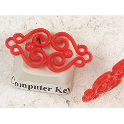 Vintage German red plastic filigree connector charm 27x13mm, per 10 