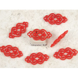 Vintage German red plastic filigree connector charm 27x13mm, per 10 