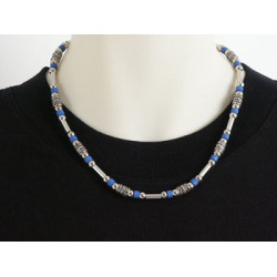 END OF LINE: Necklet, mens, oxide with blue beads