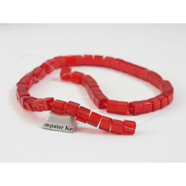 Bead, Glass, Cube, 6mm transparent red, string