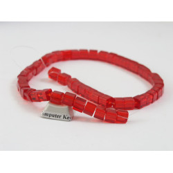 Bead, Glass, Cube, 6mm transparent red, string