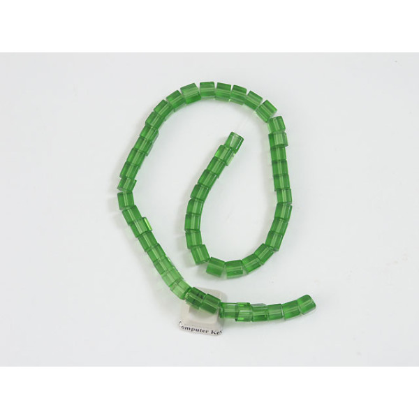 Bead, Glass, Cube, 6mm transparent green, string