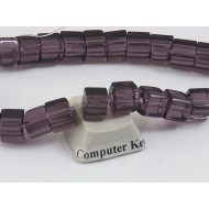 Bead, Glass, Cube, 6mm transparent amethyst, string
