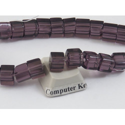 Bead, Glass, Cube, 6mm transparent amethyst, string