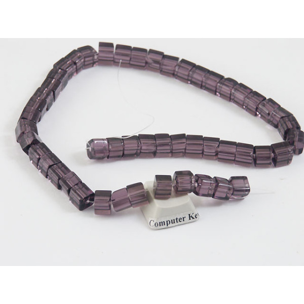 Bead, Glass, Cube, 6mm transparent amethyst, string