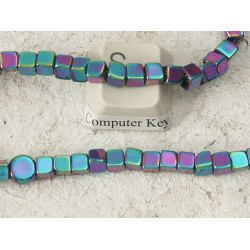 Bead, Glass, Cube, 4mm multicolour AB, string