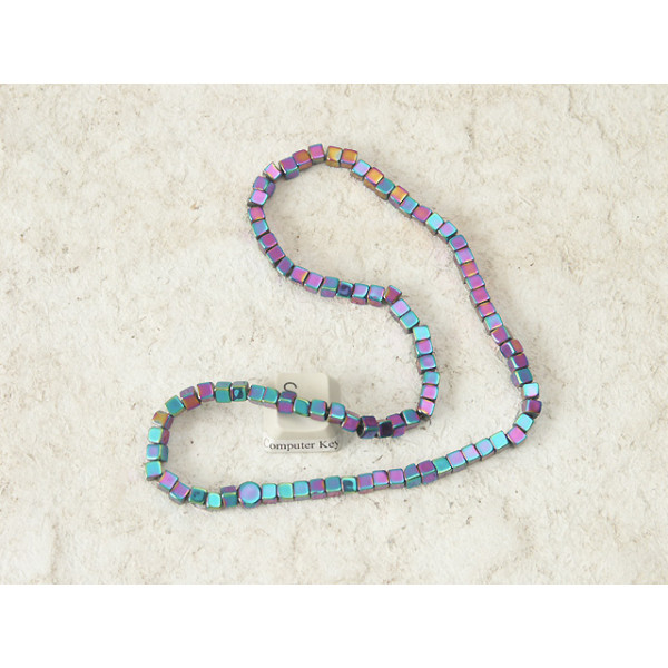 Bead, Glass, Cube, 4mm multicolour AB, string