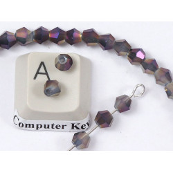Faceted bicone AB (aurora borealis effect) electroplate glass beads, 4mm, Purple Iris, per strand