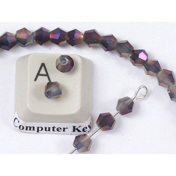 Faceted bicone AB (aurora borealis effect) electroplate glass beads, 4mm, Purple Iris, per strand