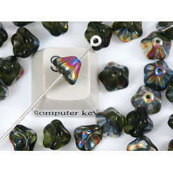 Pressed Glass Flower Cup, 6/8mm dk Olive Vitreal, strand of 50