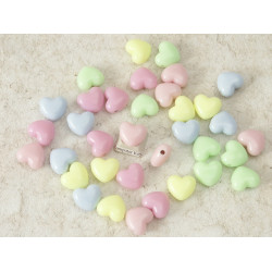 Pastel acrylic Beads, Heart, mixed colour, 50g bag