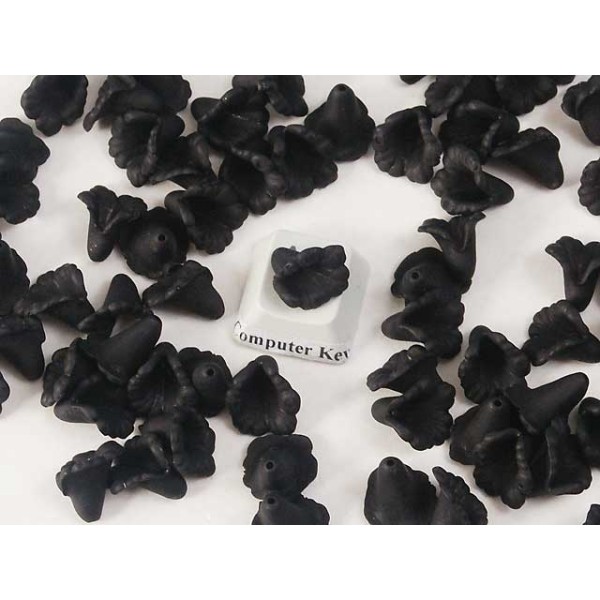 Calla Lily bead, frosted acrylic, black, 13mm, bag 20 grams