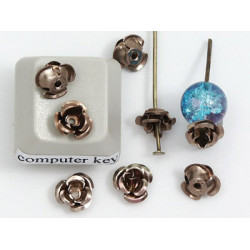 Aluminium Flower Beads, Coffee, bag of 50