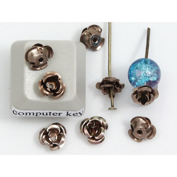 Aluminium Flower Beads, Coffee, bag of 50