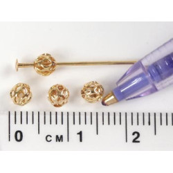 Metal Bead, Filigree, 4mm Round, Hamilton gold, each