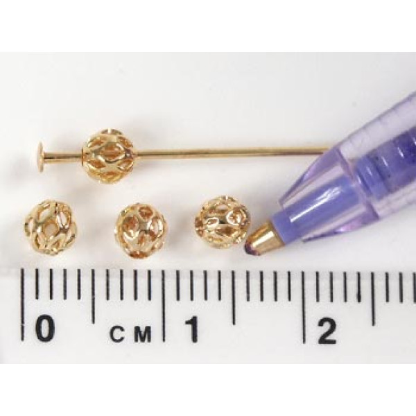 Metal Bead, Filigree, 4mm Round, Hamilton gold, each