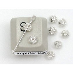 BULK PACK Metal Bead, Filigree, 4mm Round, silver plate, per 100 pcs