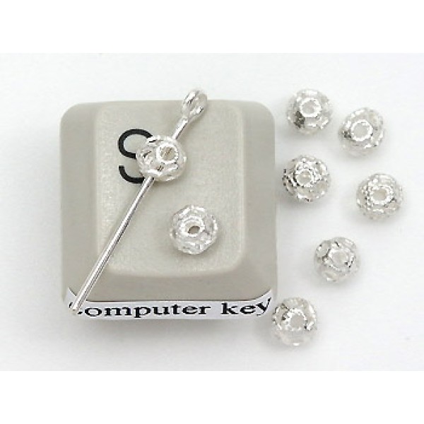 BULK PACK Metal Bead, Filigree, 4mm Round, silver plate, per 100 pcs