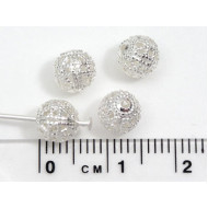 Metal Bead, Filigree, 6mm Round, silver plate, bag 20