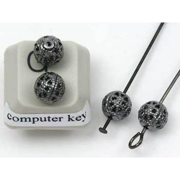Metal Bead, Filigree, 6mm Round, gunmetal black plate, bag of 20