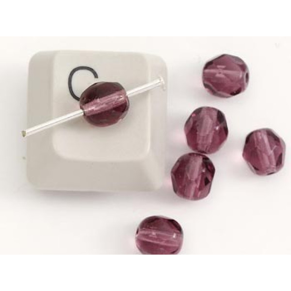 Fire-polish Czech glass bead, 6mm, amethyst, bag of 20