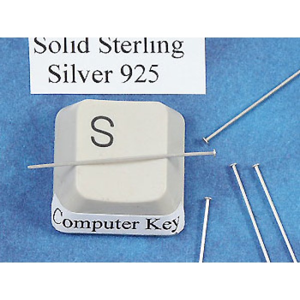 Sterling silver Head Pin, 30mm, 0.5mm dia, flat head, each