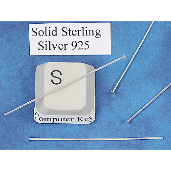 Sterling silver Head Pin, 45mm, 0.5mm dia, flat head, each