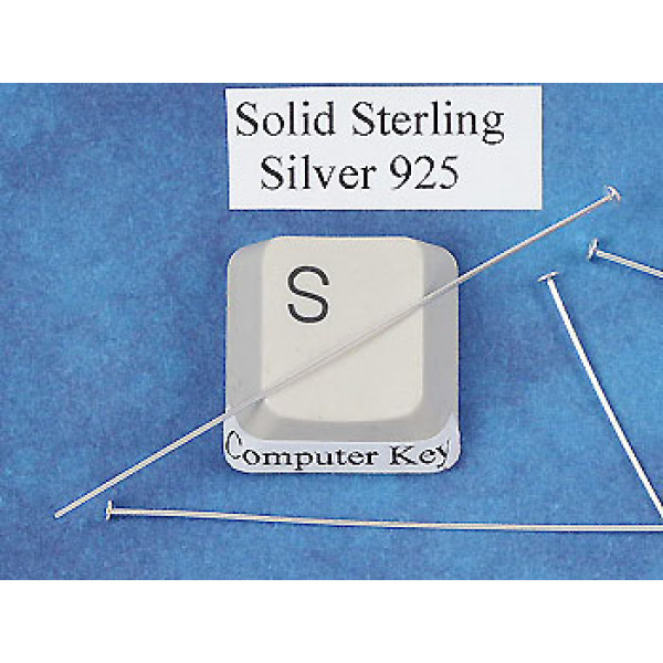 Sterling silver Head Pin, 50mm, 0.5mm dia, flat head, each